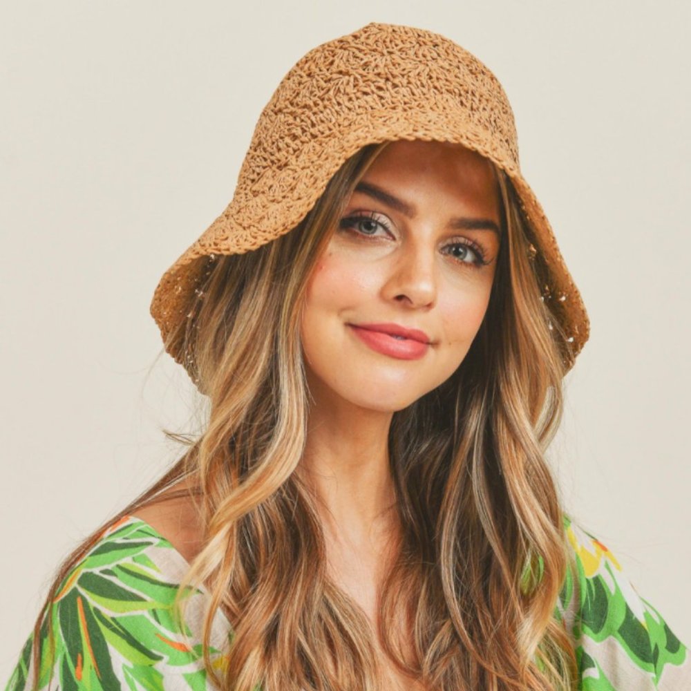 Straw Bucket Hat With Scalloped Edges